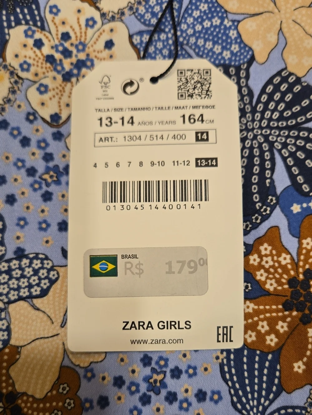 ZARA GIRLS SOFT COLLECTION FLORAL DRESS WITH 3 BOW SIDE DETAIL . SZ 13/14.  BLUE